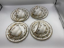 4 x Vintage Pretty China Trios, White, Gold Rim Leaf & Yellow Flower Design