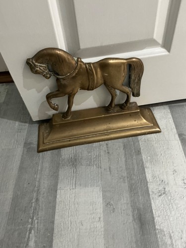 Large brass horse door stop - brass,