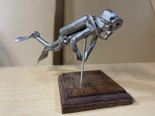 Metal art desk - scuba, diver