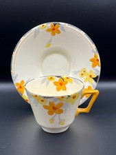 Handpainted Art Deco Crown Ducal Sunburst China Tea Cup & Saucer.