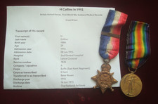 WW1 1914 STAR & BAR VICTORY MEDAL 7825 CPL H COLLINS EAST KENT REGT WOUNDED 1915