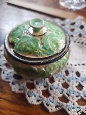 Lovely Vintage Maruhon Ware Japanese China Lidded Bowl Green Leaf Design