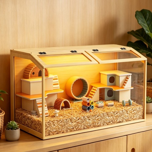 Large wooden hamster cage with - hamster,
