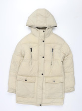 Topshop Women's Beige Puffer Jacket Size 8 Hooded Casual