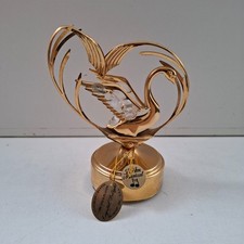 Mascot 24K Gold Plated Austrian Crystals Swan Music Box USA Plays Swan Lake