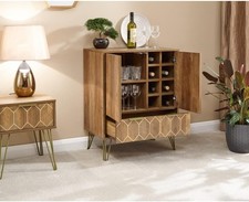 Modern Gold Bar Cabinet with Wine Rack & Drawer | Home Drinks Sideboard Unit