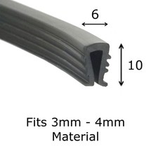 Finned 3-4mm Rubber U Shape Window Glass Channel Edging Trim Seal - Per Metre