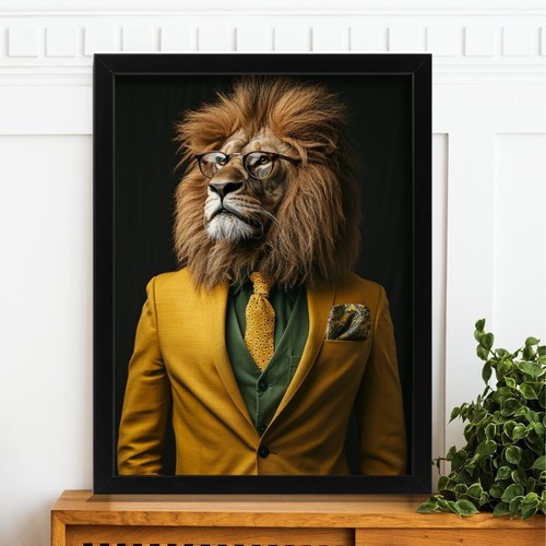 Funny lion suit art print - a,