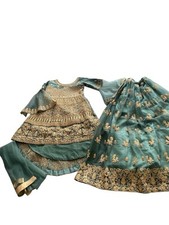 Girls Indian Pakistani Anarkali Churidar Salwar Kameez Lengha net Size 30 Green