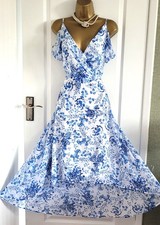 QUIZ Blue White Floral Chiffon