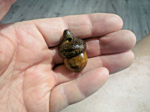Carved wood netsuke acorn