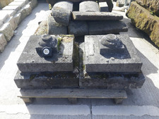 Reclaimed Pair Lime Stone Square Tiered Pier Caps Toppers 21" by 21"