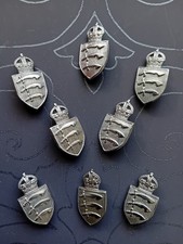 8 Essex Police King's Crown White Metal Collar Badges, 2 Rear Screw-Thread Bolts