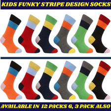 Kids Boys And Girls Colored Novelty Fashion Funky Stripe Design Socks All Size