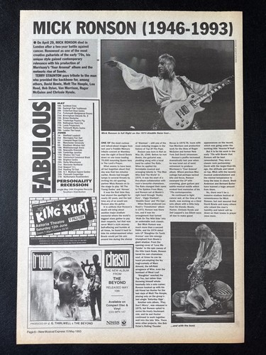 Mick ronson nme obituary - obituary, |