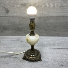 Vintage Metal Alabaster Marble Ornate Table Lamp Base 23cm Tall Tested Working