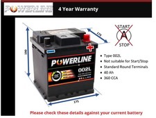 Battery fits TOYOTA AYGO 1.0 2005 on 002L 330A 40Ah 4Yr Warranty 175x175x190 New