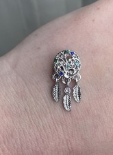 Pretty Silver Dreamcatcher Charm Dangle For Bracelets With Crystals