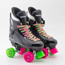 Ventro Pro Turbo Quad Roller Skates, Turbo 33 Style - Pink/Green Coaster Wheels