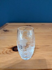 VINTAGE CUT GLASS FLOWER VASE ETCHED CRYSTAL FLORAL DESIGN ORNAMENT