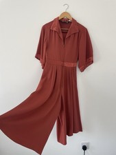 Bus Stop Lee Bender Jumpsuit Culottes Vintage Orange Satin Sz 8 Wide Leg Zip Up