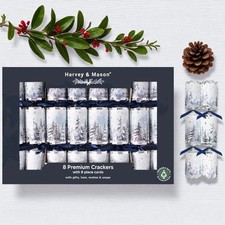 8 Premium Forest Christmas Dinner Crackers Traditional Silver Forest 12.5 Inch