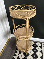 Vintage 3 Tier Rattan Bamboo Shelving Unit Plant Stand Boho Mid Century