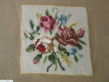 SMALL COMPLETED MADEIRA WOOL TAPESTRY CANVAS to FRAME - BOUQUET OF ROSES 21x21cm