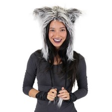 Wolf hat hood grey - faux, fur
