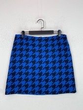 Hobbs Blue A Line Short Skirt Houndstooth Print Wool Blend Zip Back UK 12