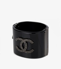 Chanel Silver Tone Black Resin