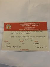 Manchester United V Millwall 89/90 Ticket