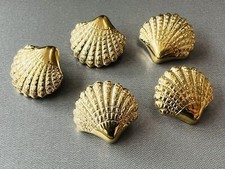5 Vintage Sea Fan Shell Clam Shank Buttons 22mm Gold Tone Art Deco Style