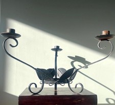 Vintage Wrought Iron Leaf Candlestick – Hand-Forged Folk Art