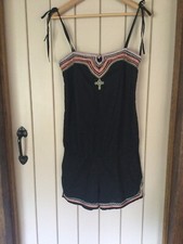Kate Moss Topshop Rare Ethnic Black Embroidered Festival Playsuit Size 8