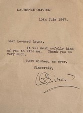 LAURENCE OLIVIER SIGNED LETTER