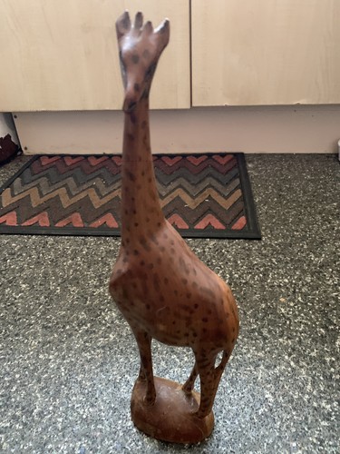 Wooden carved giraffe statue - wooden,