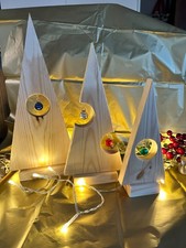 Handmade Pine Christmas Trees with Baubles - Set of Three