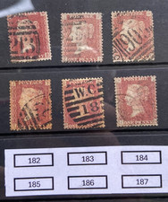 GB Victoria SG43/SG44. QV Penny Red plates  182,183,184,185,186,187