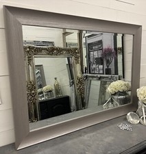 Grey Silver Shimmer Contemporary Mirror Bevelled Glass Sleek Design - SERIF