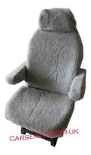 HYMER LUXURY MOTORHOME SEAT COVERS - GREY FAUX SHEEPSKIN PAIR + ARMREST COVERS