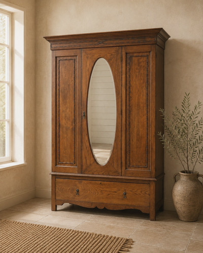 Antique victorian oak wardrobe - oak,