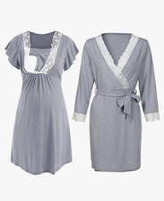 Maternity Nursing Nightdress Robe Pregnant Women Breastfeeding Large UK 16
