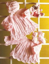 Baby Knitting Pattern Dress Coat Bootees and Bonnet 14"-20" DK Premature  104