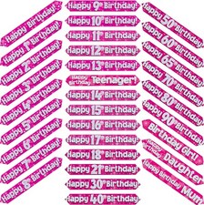 9ft Pink & Silver Holographic Foil Party Birthday Banners, Bunting & Balloons