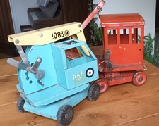 2 Vintage Triang Toy Cranes: 1x Blue RAF, 1960's,  1 x Red Crane 