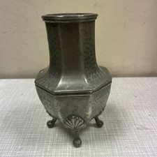 Vintage Craftsman Pewter Sheffield Hammered Vase Footed Retro Holder Metal Decor