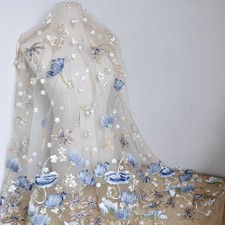 Floral Embroidered veil Blue