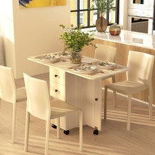 Folding Dining Table, Rolling Kitchen Table With Storage Drawer