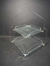 Vintage Chrome 2 Tier Cake Stand with Etched Glass Plates